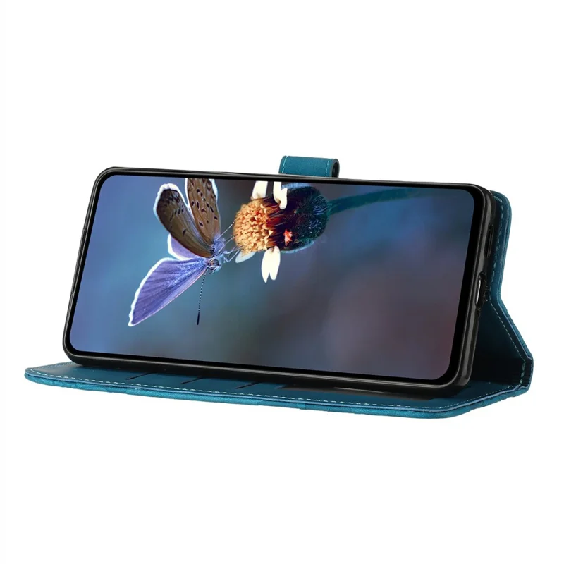 Capa para Honor Magic7 Pro 5G Design de Flores em Couro Carteira com Alça de Pulso - Azul