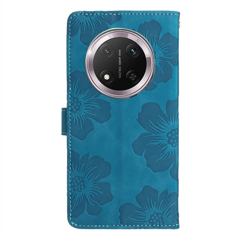Voor Honor Magic7 Lite 5G / X9c 5G / X60 Pro 5G hoesje met bloemenontwerp Lederen portemonnee hoes met polsbandje - Blauw