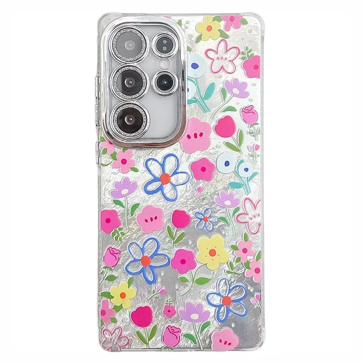 For Samsung Galaxy S25 Ultra Case Floral Pattern Design IMD PC + TPU Phone Back Cover with Glass Lens Film - FH4