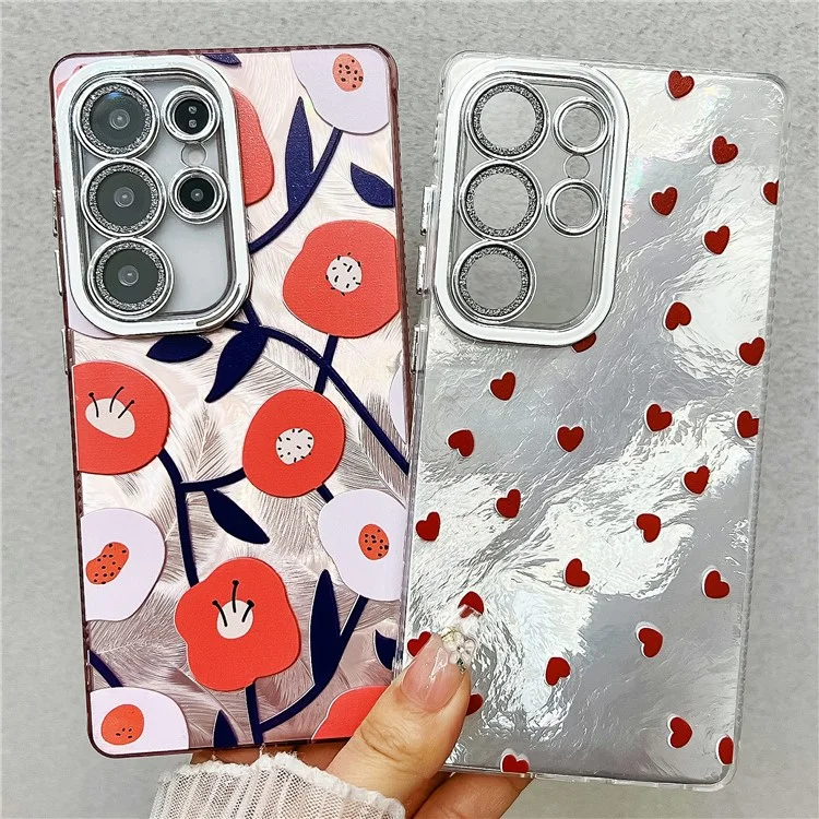For Samsung Galaxy S25 Ultra Case Floral Pattern Design IMD PC + TPU Phone Back Cover with Glass Lens Film - FH4