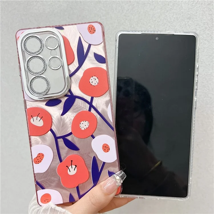 For Samsung Galaxy S25 Ultra Case Floral Pattern Design IMD PC + TPU Phone Back Cover with Glass Lens Film - FH4