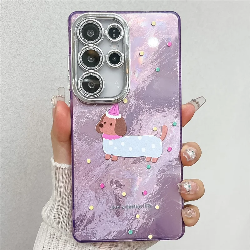 For Samsung Galaxy S24 Ultra Case Dachshund Pattern Design IMD PC + TPU Phone Back Cover with Glass Lens Film - LC5