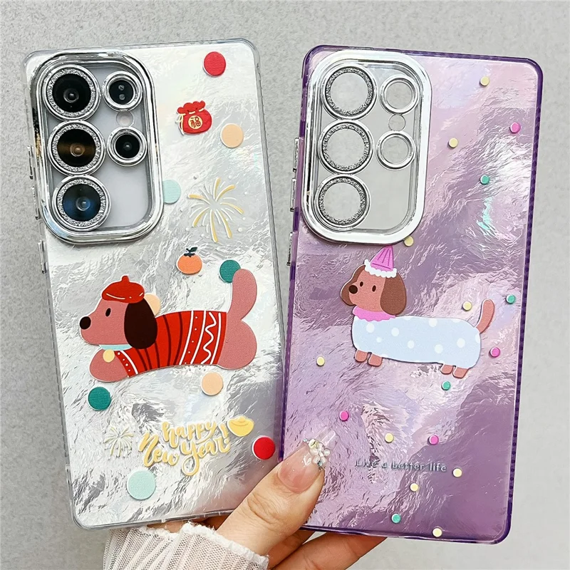 For Samsung Galaxy S24 Ultra Case Dachshund Pattern Design IMD PC + TPU Phone Back Cover with Glass Lens Film - LC5