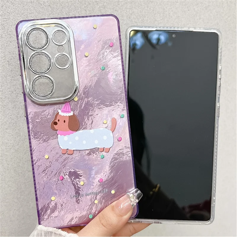 For Samsung Galaxy S24 Ultra Case Dachshund Pattern Design IMD PC + TPU Phone Back Cover with Glass Lens Film - LC5