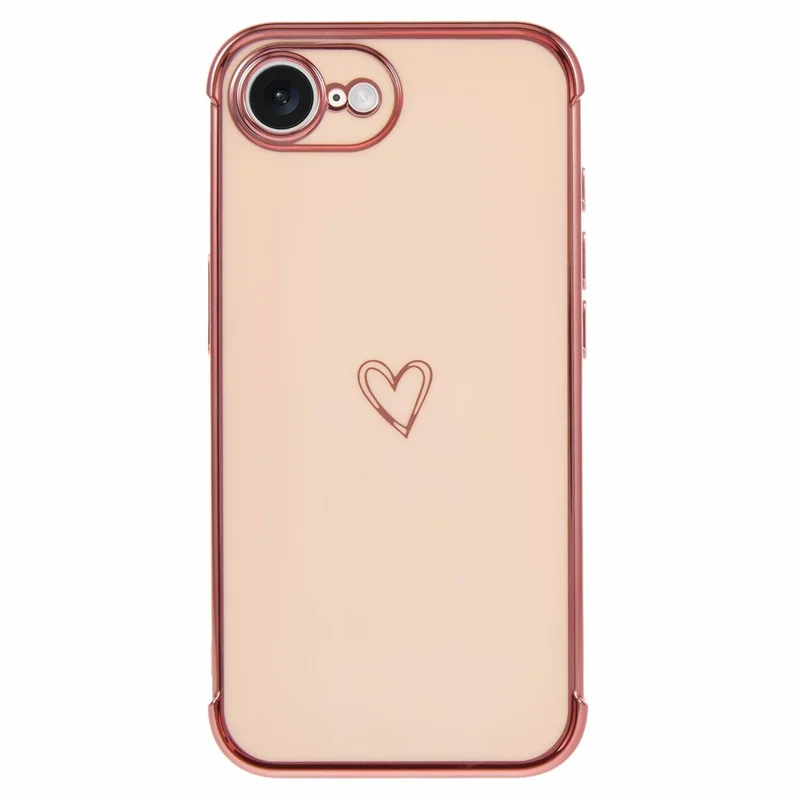 For iPhone 17e / 16e Case Love Heart Pattern TPU Phone Cover Electroplating Edge - Pink