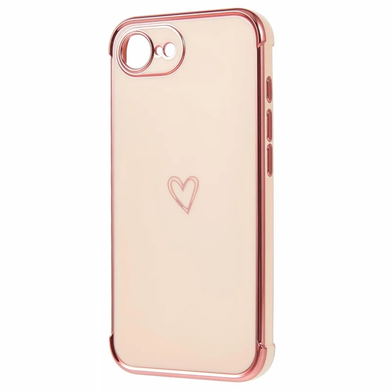 For iPhone 17e / 16e Case Love Heart Pattern TPU Phone Cover Electroplating Edge - Pink
