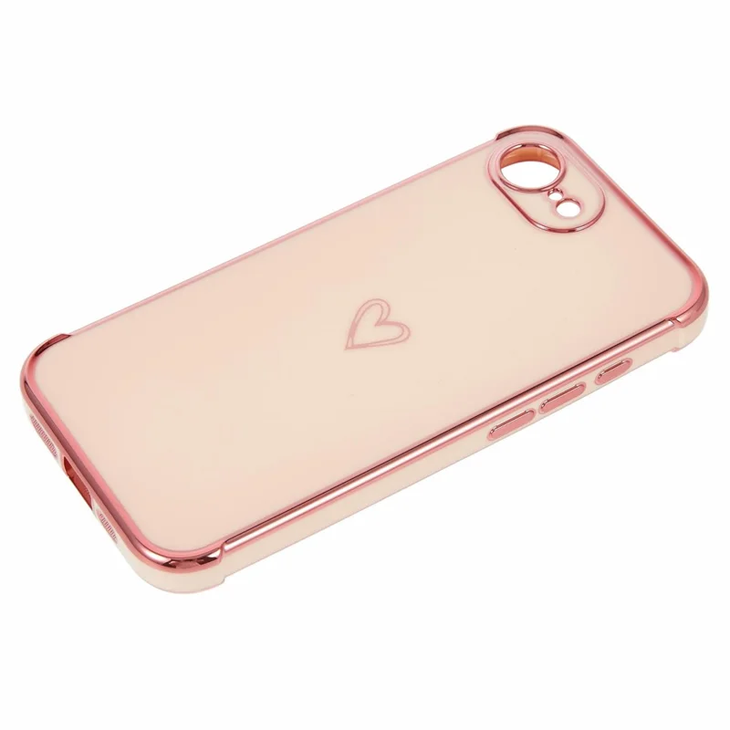 For iPhone 17e / 16e Case Love Heart Pattern TPU Phone Cover Electroplating Edge - Pink