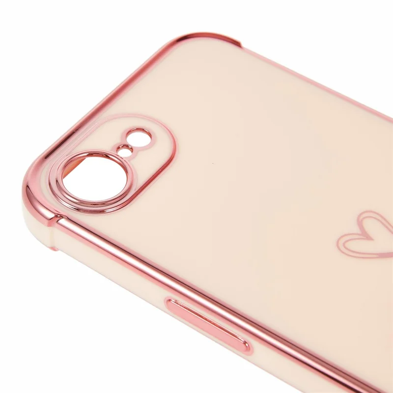 For iPhone 17e / 16e Case Love Heart Pattern TPU Phone Cover Electroplating Edge - Pink