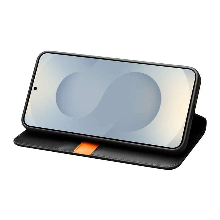 QIALINO Чехол-книжка из натуральной коровьей кожи для Samsung Galaxy S25 Edge с подставкой и отделением для карт - Черный
