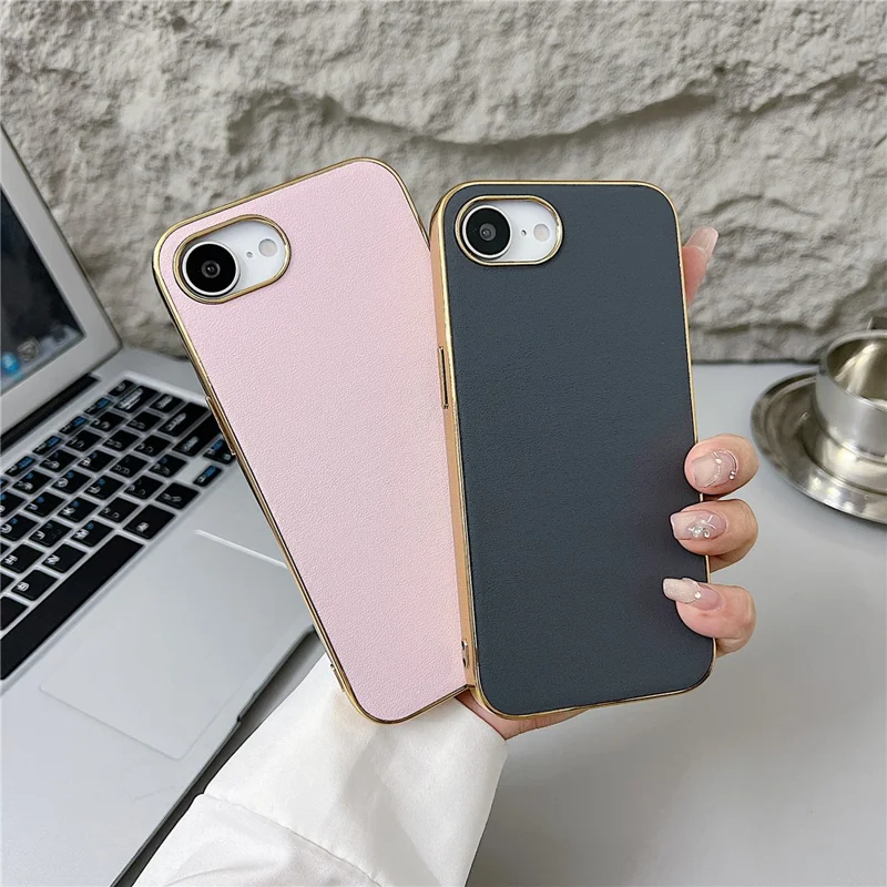 For iPhone 16e Hoesje Nappa Structuur PC + PU + TPU Telefoon Achterkant - Bruin