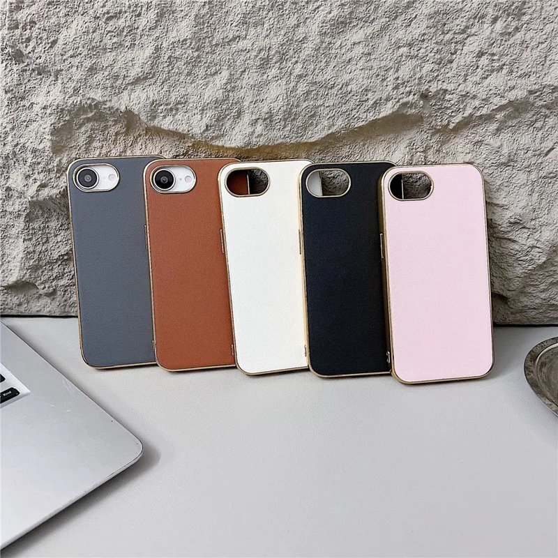For iPhone 16e Hoesje Nappa Structuur PC + PU + TPU Telefoon Achterkant - Bruin