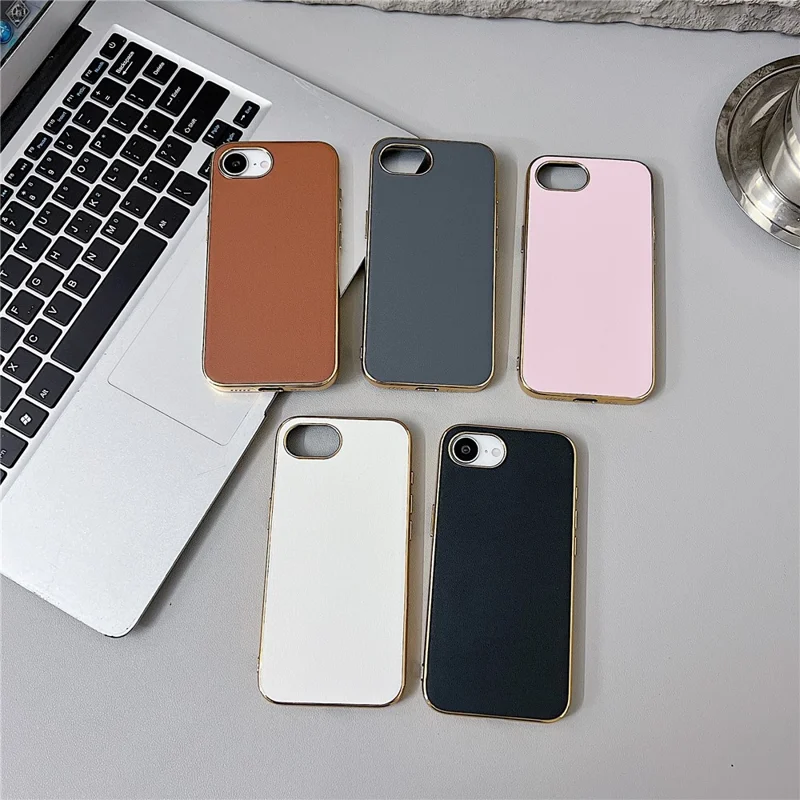 For iPhone 16e Hoesje Nappa Structuur PC + PU + TPU Telefoon Achterkant - Bruin