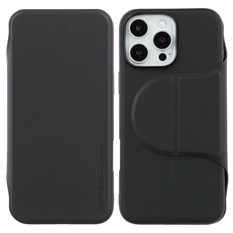 X-LEVEL For iPhone 16 Pro Magnetic Case Leather Flip Stand Phone Cover with Card Holder Detachable Design - Black
