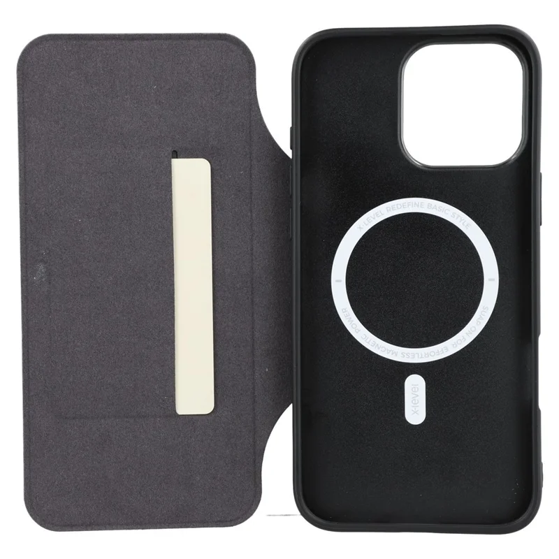 X-LEVEL For iPhone 16 Pro Magnetic Case Leather Flip Stand Phone Cover with Card Holder Detachable Design - Black