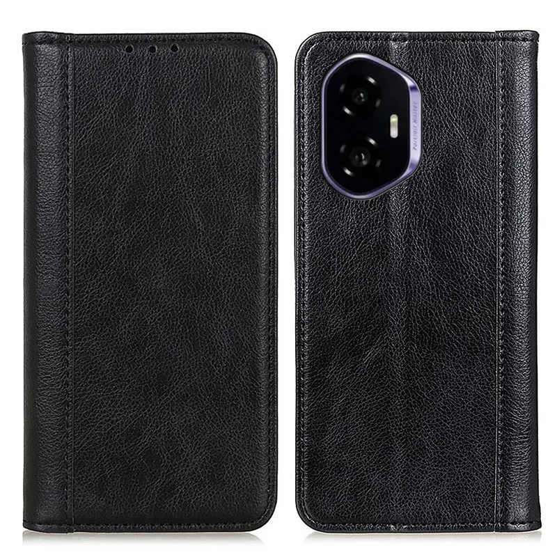 For Honor 400 5G (Global) Stand Case Split Leather Litchi Texture Wallet Phone Cover - Black