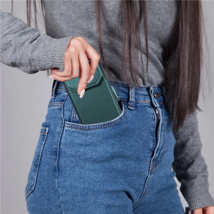 For Google Pixel 8 Case with Multi-Card Holder and Strap PU Leather Phone Cover Stand - Green