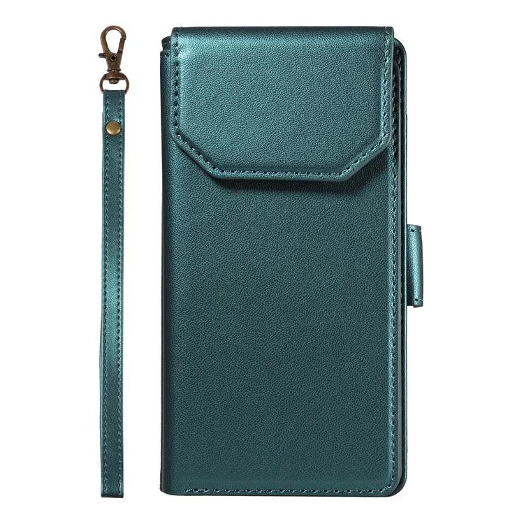 For Google Pixel 8 Case with Multi-Card Holder and Strap PU Leather Phone Cover Stand - Green