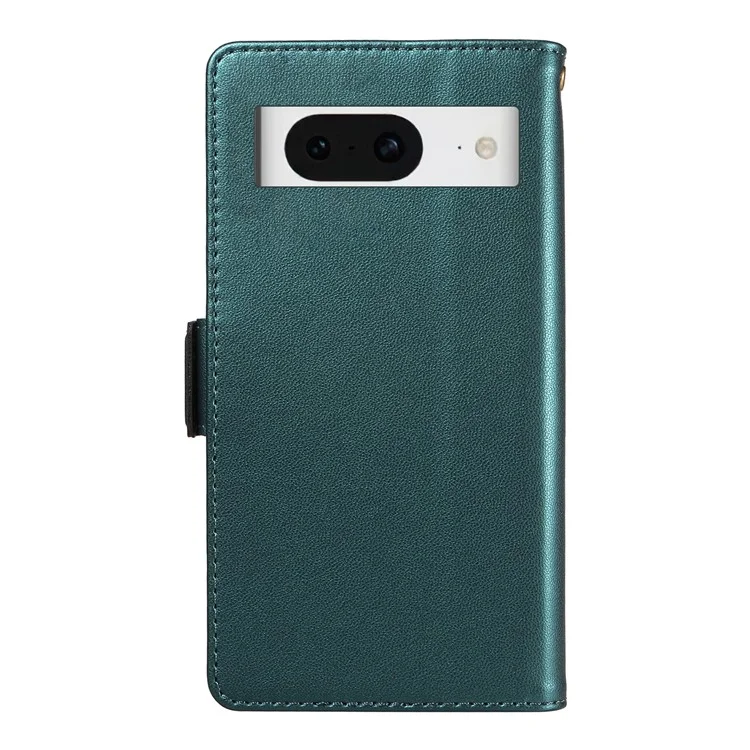 For Google Pixel 8 Case with Multi-Card Holder and Strap PU Leather Phone Cover Stand - Green