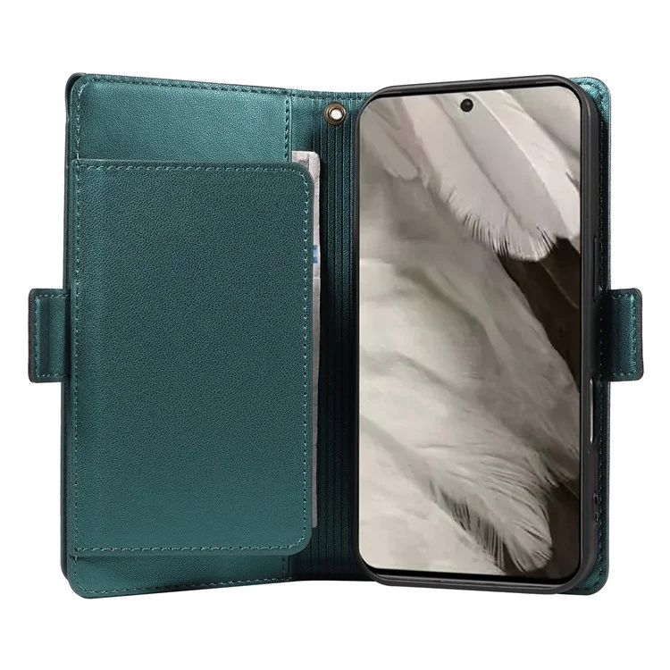 For Google Pixel 8 Case with Multi-Card Holder and Strap PU Leather Phone Cover Stand - Green
