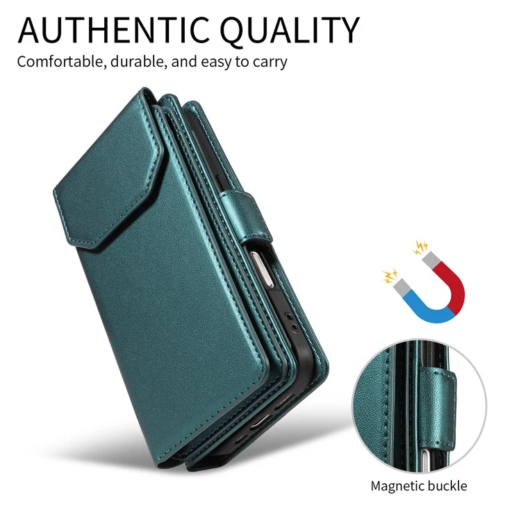For Google Pixel 8 Case with Multi-Card Holder and Strap PU Leather Phone Cover Stand - Green