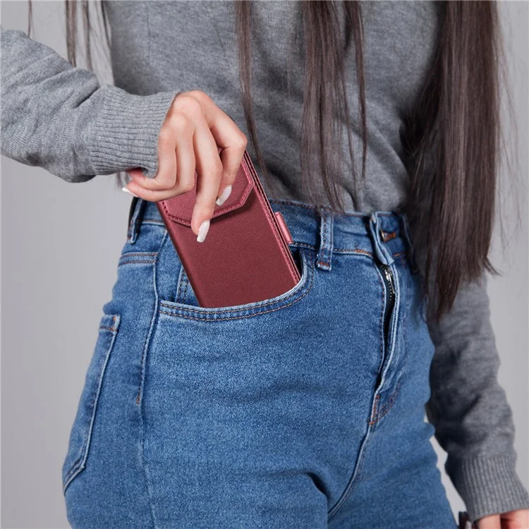 For Google Pixel 8 Pro Case with Multi-Card Holder and Strap PU Leather Phone Cover Stand - Wine Red