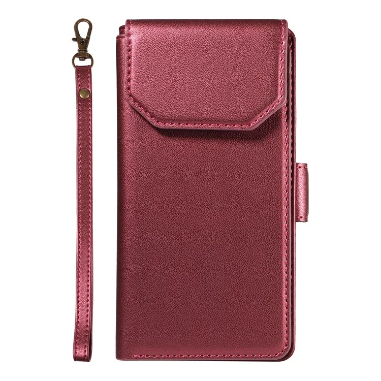For Google Pixel 8 Pro Case with Multi-Card Holder and Strap PU Leather Phone Cover Stand - Wine Red