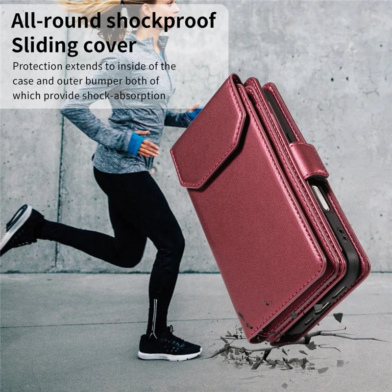 For Google Pixel 10 Pro / 10 / 9 Pro / 9 Case with Multi-Card Holder and Strap PU Leather Phone Cover Stand - Wine Red