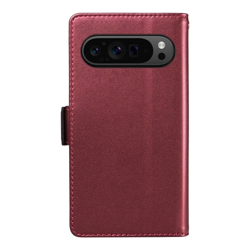 For Google Pixel 10 Pro / 10 / 9 Pro / 9 Case with Multi-Card Holder and Strap PU Leather Phone Cover Stand - Wine Red