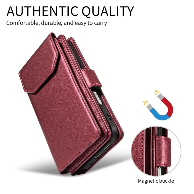 For Google Pixel 10 Pro / 10 / 9 Pro / 9 Case with Multi-Card Holder and Strap PU Leather Phone Cover Stand - Wine Red