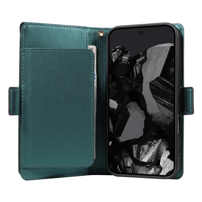 For Google Pixel 10 Pro / 10 / 9 Pro / 9 Case with Multi-Card Holder and Strap PU Leather Phone Cover Stand - Green