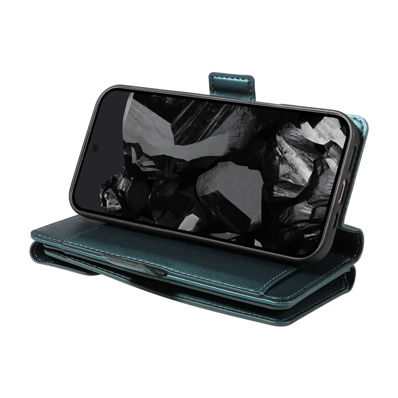 For Google Pixel 10 Pro / 10 / 9 Pro / 9 Case with Multi-Card Holder and Strap PU Leather Phone Cover Stand - Green