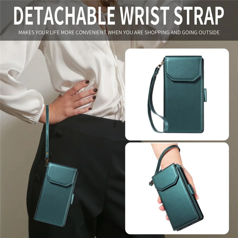 For Google Pixel 10 Pro / 10 / 9 Pro / 9 Case with Multi-Card Holder and Strap PU Leather Phone Cover Stand - Green