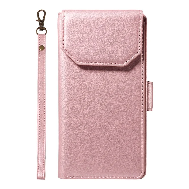 For Google Pixel 10 Pro XL / 9 Pro XL Case with Multi-Card Holder and Strap PU Leather Phone Cover Stand - Rose Gold