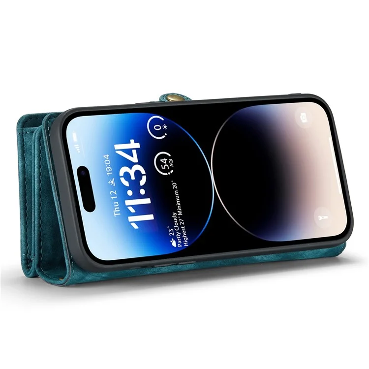 CASEME 008 Serie para iPhone 14 Pro Max Funda de Teléfono Magnética Desmontable Multifuncional Estuche de Piel Sintética con Soporte, Bolsillo con Cremallera y Correa - Azul
