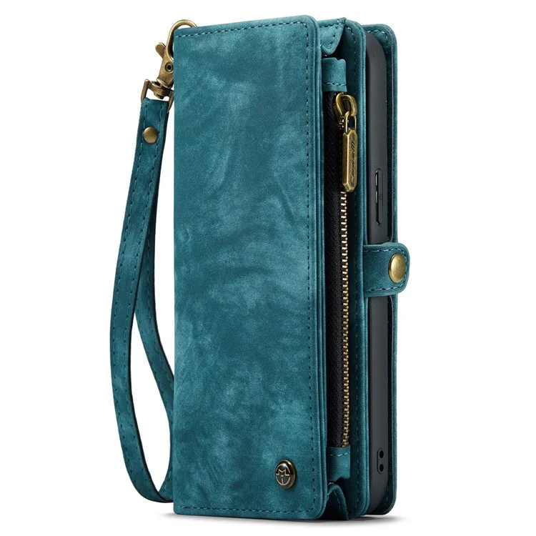 CASEME 008 Serie para iPhone 14 Pro Max Funda de Teléfono Magnética Desmontable Multifuncional Estuche de Piel Sintética con Soporte, Bolsillo con Cremallera y Correa - Azul