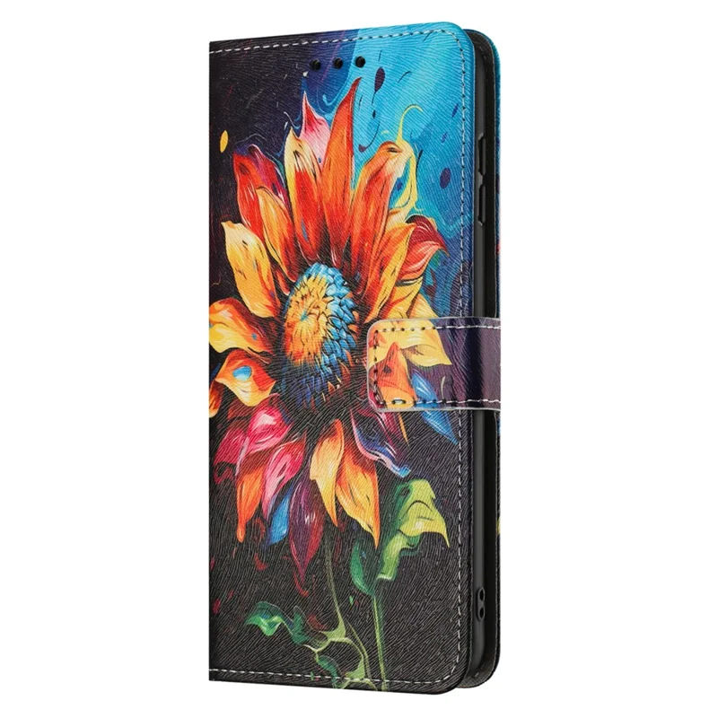 YX-2501 For iPhone 15 Stand Case Pattern Printing PU Leather Wallet Phone Cover with Lanyard - Sunflower