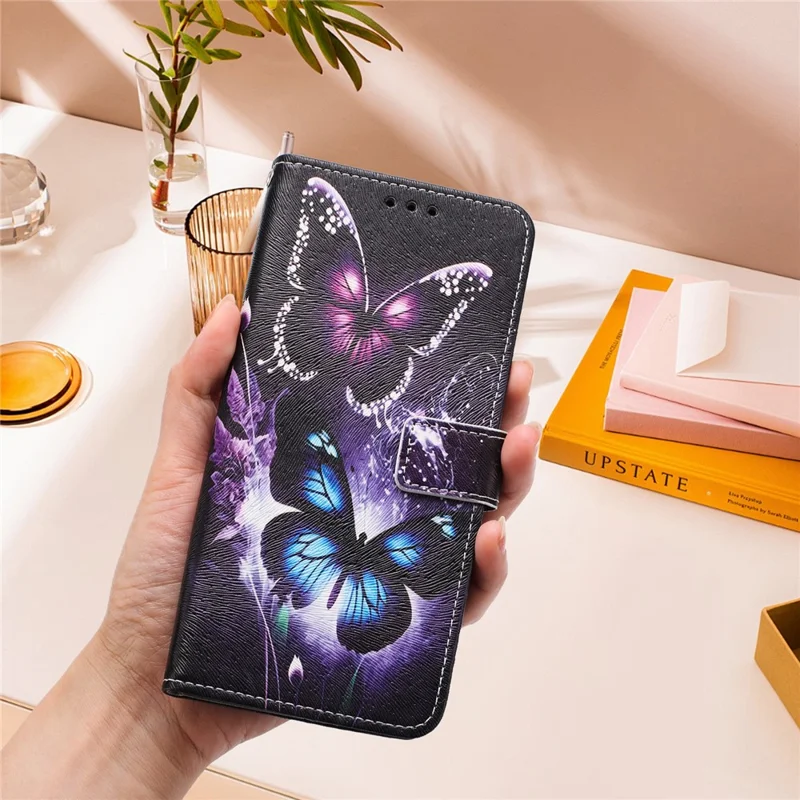 YX-2501 For iPhone 15 Pro Stand Case Pattern Printing PU Leather Wallet Phone Cover with Lanyard - Two Butterflies