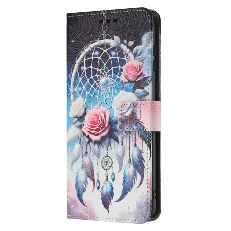 YX-2501 For iPhone 15 Pro Max Stand Case Pattern Printing PU Leather Wallet Phone Cover with Lanyard - Flower Wind Chime