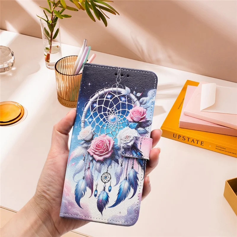 YX-2501 For iPhone 16 Pro Stand Case Pattern Printing PU Leather Wallet Phone Cover with Lanyard - Flower Wind Chime