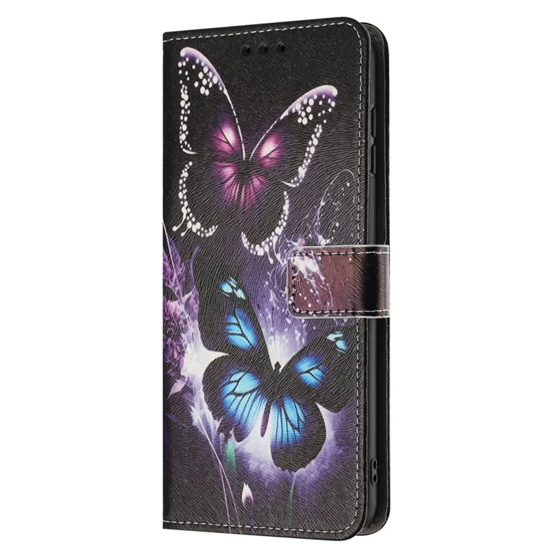 YX-2501 Per iPhone 16 Pro Max Custodia con Supporto Fantasia Stampata in Pelle PU Portafoglio con Cordino - Due Farfalle