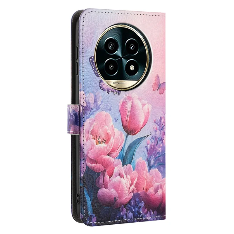 YX-2501 For Realme 13 Pro 5G (Global)  /  13 Pro+ 5G (Global) Case Pattern Printing PU Leather Wallet Phone Cover with Lanyard - Pink Flower Butterfly