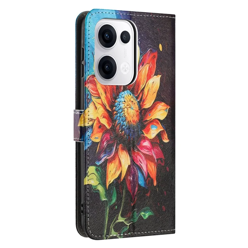 YX-2501 For Oppo Reno13 5G (Global) Case Pattern Printing PU Leather Wallet Phone Cover with Lanyard - Sunflower