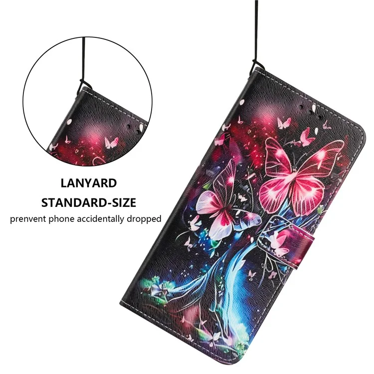 YX-2501 Per Oppo Reno13 F 5G / 4G Cover con Stampa a Motivi in Pelle PU Portafoglio con Cordino - Albero di Farfalle
