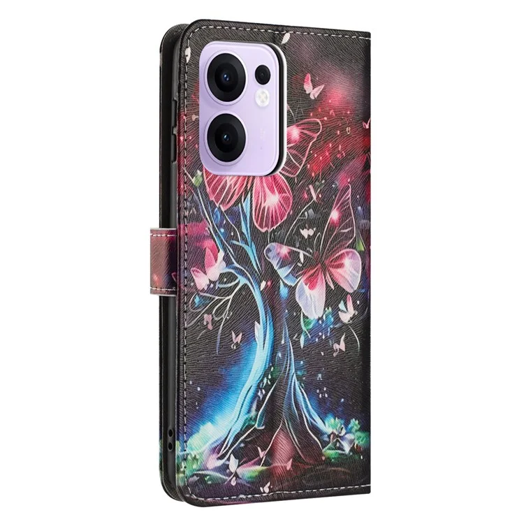 YX-2501 Per Oppo Reno13 F 5G / 4G Cover con Stampa a Motivi in Pelle PU Portafoglio con Cordino - Albero di Farfalle