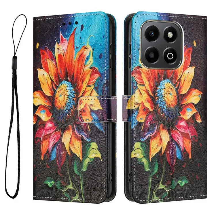 YX-2501 Leather Case For Honor X7c 4G  /  200 Smart 5G  /  Play 60 Plus 5G  /  Play 9T Pattern Printing Wallet Phone Cover - Sunflower