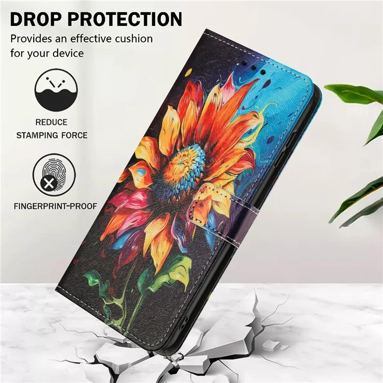 YX-2501 Leather Case For Honor X7c 4G  /  200 Smart 5G  /  Play 60 Plus 5G  /  Play 9T Pattern Printing Wallet Phone Cover - Sunflower