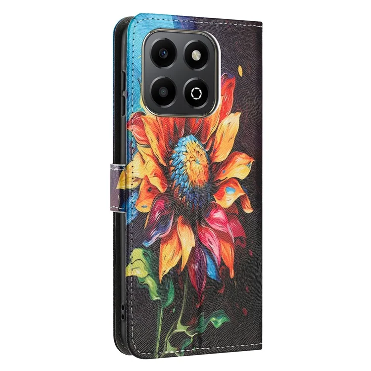 YX-2501 Leather Case For Honor X7c 4G  /  200 Smart 5G  /  Play 60 Plus 5G  /  Play 9T Pattern Printing Wallet Phone Cover - Sunflower