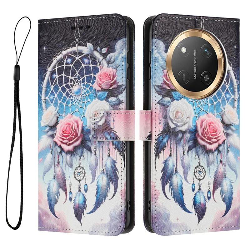 YX-2501 For Honor Magic7 Lite 5G / X9c 5G / X60 Pro 5G Case Pattern Printing PU Leather Wallet Phone Cover with Lanyard - Flower Wind Chime