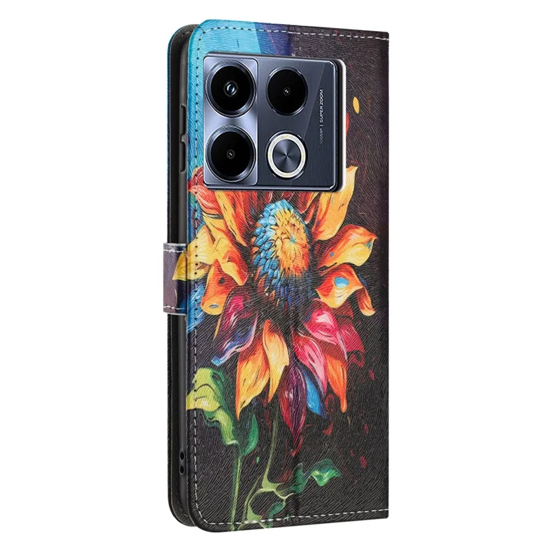 YX-2501 Leather Case For Infinix Note 40 Pro+  /  Note 40 Pro 5G  /  4G Pattern Printing Wallet Phone Cover with Lanyard - Sunflower