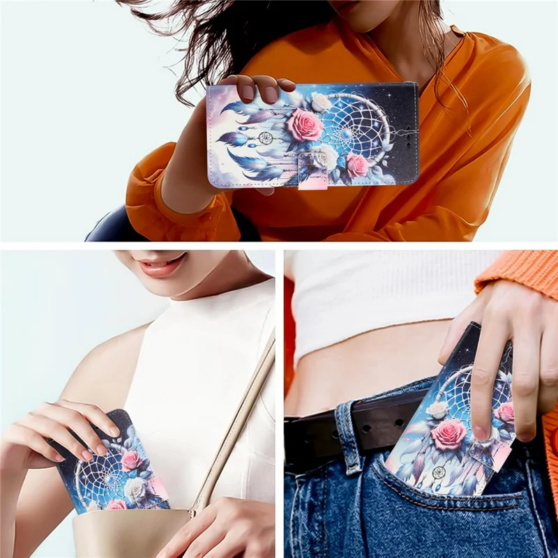 YX-2501 Leather Case For Infinix Hot 50i 4G  /  Smart 9 HD 4G  /  Smart 9 4G Pattern Printing Wallet Phone Cover with Lanyard - Flower Wind Chime